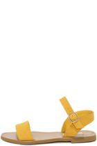 Steve Madden Donddi Yellow Nubuck Leather Flat Sandals