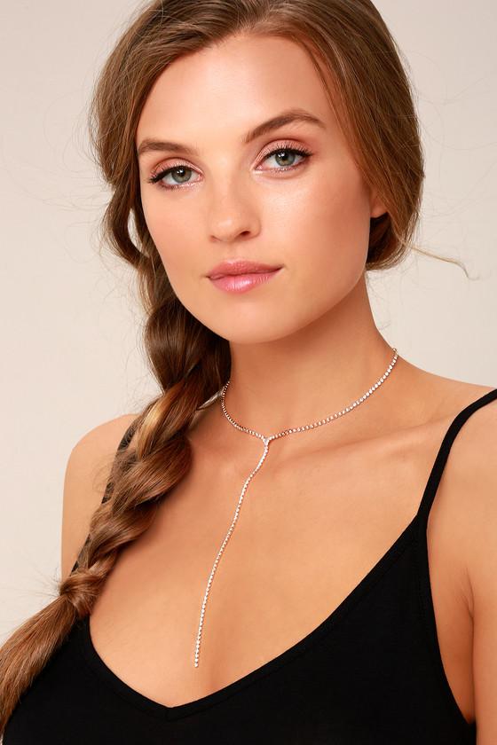 Lulus | Aviva Gold Rhinestone Drop Choker Necklace