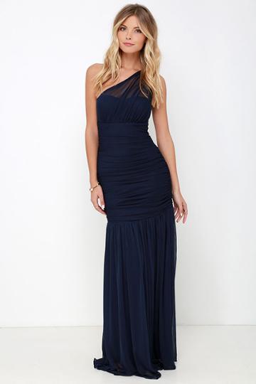 Dfi | Chariot Races Navy Blue One Shoulder Maxi Dress | Size X-large | 100% Polyester | Lulus
