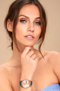 Nixon Jane Rose Gold And Blue Leather Watch