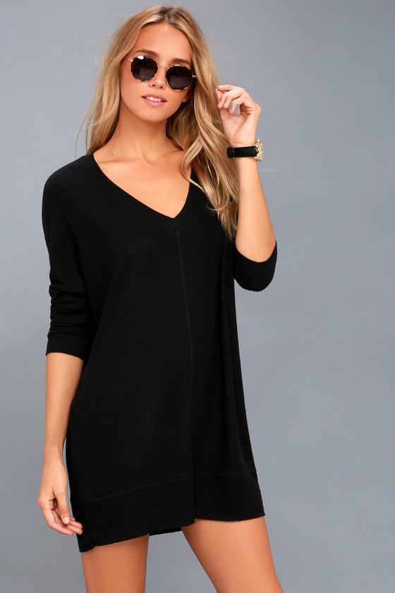 Lulus | Estes Park Black Long Sleeve Sweater Dress | Size Large