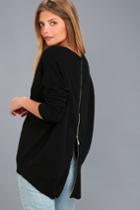 Lulus | Laid Back Black Sweater Top | Size Large