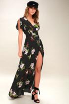 Heart Of Marigold Black Tropical Print Wrap Maxi Dress | Lulus