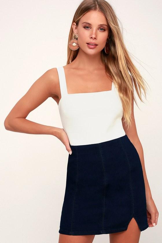 Free People Femme Fatal Dark Indigo Denim Mini Skirt | Lulus