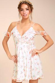 Lush Chasing Butterflies White Floral Print Wrap Dress