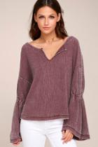 Free People Dahlia Washed Mauve Thermal Long Sleeve Top