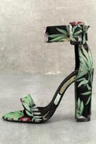 Olivia Jaymes Angeline Black Multi Floral Brocade Ankle Strap Heels