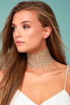Lulus | Queenly Gold Lace Choker Necklace