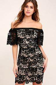 Lulus A Bit Of Romance Black Lace Off-the-shoulder Dress