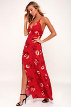 Dueling Pianos Red Floral Print Maxi Dress | Lulus