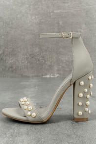 Shoe Republic La Lenore Grey Nubuck Pearl Ankle Strap Heels