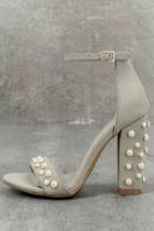 Shoe Republic La Lenore Grey Nubuck Pearl Ankle Strap Heels