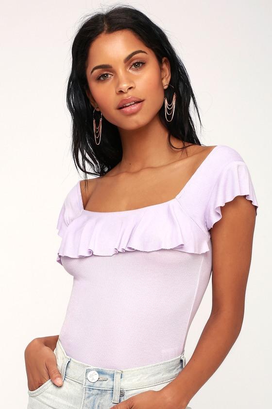 Free People Last Call Lilac Ribbed Flounce Top | Lulus