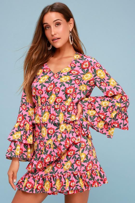 The Fifth Label Reunion Pink Floral Print Ruffled Wrap Mini Skirt | Lulus