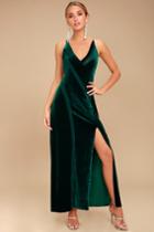 Free People | Spliced Forest Green Velvet Maxi Dress | Size Small | 100% Polyester | Lulus