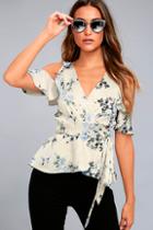 Lulus Everything's Bouquet Beige Floral Print Wrap Top