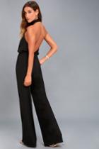 Lulus | Moment For Life Black Halter Jumpsuit | Size Small