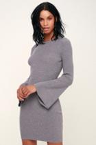 Hold Me Grey Ribbed Bell Sleeve Bodycon Sweater Dress | Lulus
