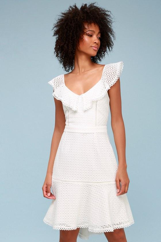 Adelyn Rae Parker White Eyelet Trumpet Midi Dress | Lulus