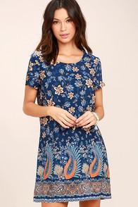 Lulus A Place For Us Navy Blue Floral Print Shift Dress