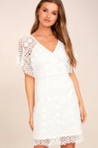 Lulus | First Kiss White Lace Dress | Size Medium | 100% Polyester