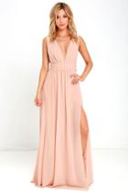 Lulus | Heavenly Hues Blush Maxi Dress | Size Large | Beige | 100% Polyester
