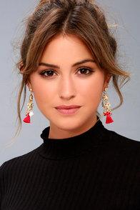 Ettika Battlefield Gold And Red Tassel Earrings