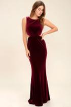 Lulus | Reach Out Burgundy Velvet Maxi Dress | Size X-small | Red | 100% Polyester