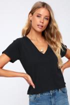 Off-duty Black V-neck Tee | Lulus