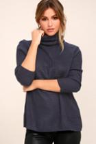 Lulus | Sweet Salutation Navy Blue Turtleneck Sweater | Size Large