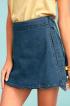 Sage The Label Sage The Label Rosamund Medium Wash Denim Wrap Mini Skirt | Blue | 100% Cotton | Lulus