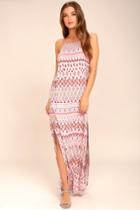 Lulus | Mosaic Days Blush Pink Print Maxi Dress | Size Large | 100% Rayon