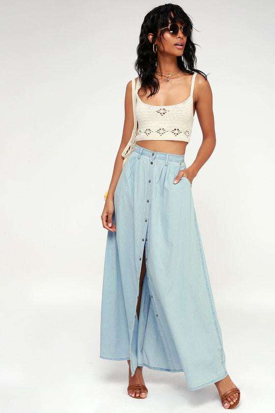 Eunina Baez Blue Chambray Maxi Skirt | Lulus