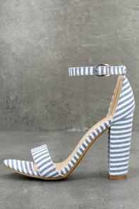 Bamboo Veda Blue And White Striped Ankle Strap Heels