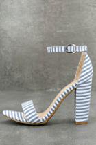 Bamboo Veda Blue And White Striped Ankle Strap Heels