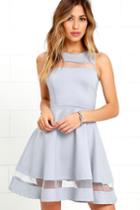 Lulus | Sheer Determination Blue Grey Mesh Skater Dress | Size X-small | 100% Polyester