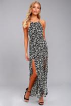 Lulus | Lily Jane Black And White Floral Print Maxi Dress | Size Large