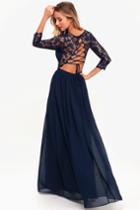Touch My Heart Navy Blue Lace-up Lace Maxi Dress | Lulus