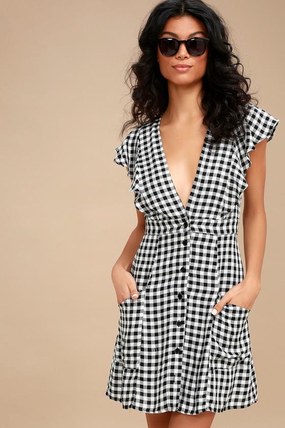 Lost + Wander Day Trip Black And White Gingham Mini Dress | Lulus