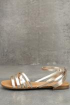 Breckelle's | Zoila Champagne Ankle Strap Flat Sandal Heels | Size 7 | Gold | Vegan Friendly | Lulus
