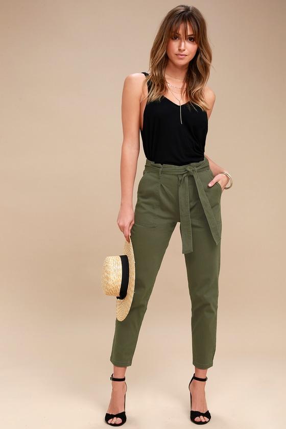 Lunik Leo Olive Green Tie-waist Cropped Pants | Lulus