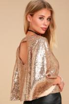 Lulus | Captivate Rose Gold Sequin Crop Top | Size Large | 100% Polyester