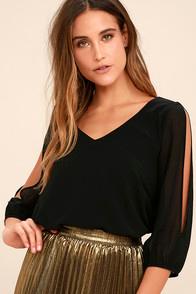 Lulus Daily Romance Black Long Sleeve Top