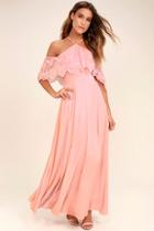 Lulus Unmatched Beauty Blush Pink Lace Off-the-shoulder Maxi Dress
