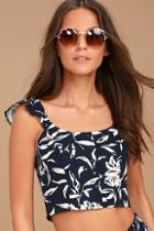 J.o.a. Madge Navy Blue Floral Print Crop Top