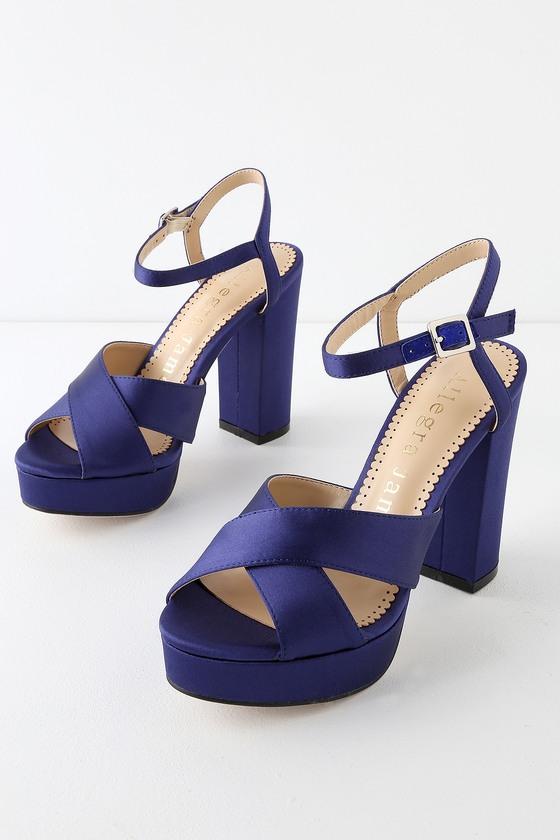 Allegra James Daisy Navy Satin Platform Heels | Lulus