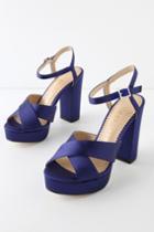 Allegra James Daisy Navy Satin Platform Heels | Lulus