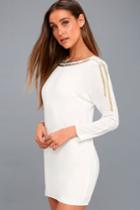Ali & Jay The Set Up White Beaded Long Sleeve Shift Dress | Lulus