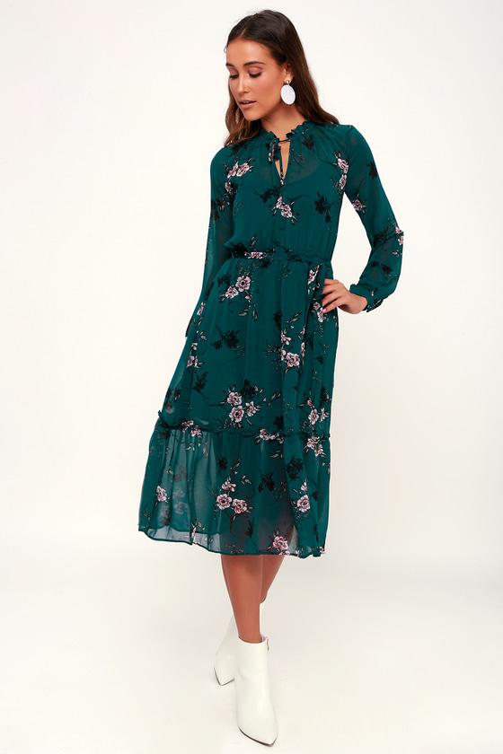 Newell Teal Green Floral Print Midi Dress | Lulus