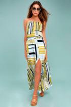 Lulus My Sunrise Chartreuse Striped Strapless Maxi Dress